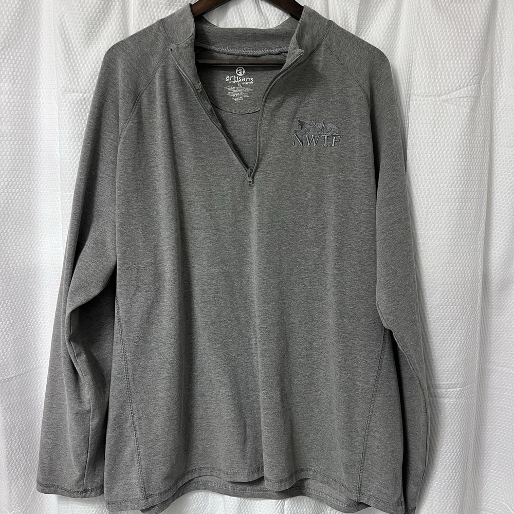 NWTF National Wild Turkey Federation 1/4 Zip Pullover Sweatshirt Size XL Gray EC